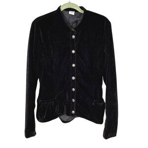 Black Velvet Women's Jacket Embroidered Mandarin Collar Size L